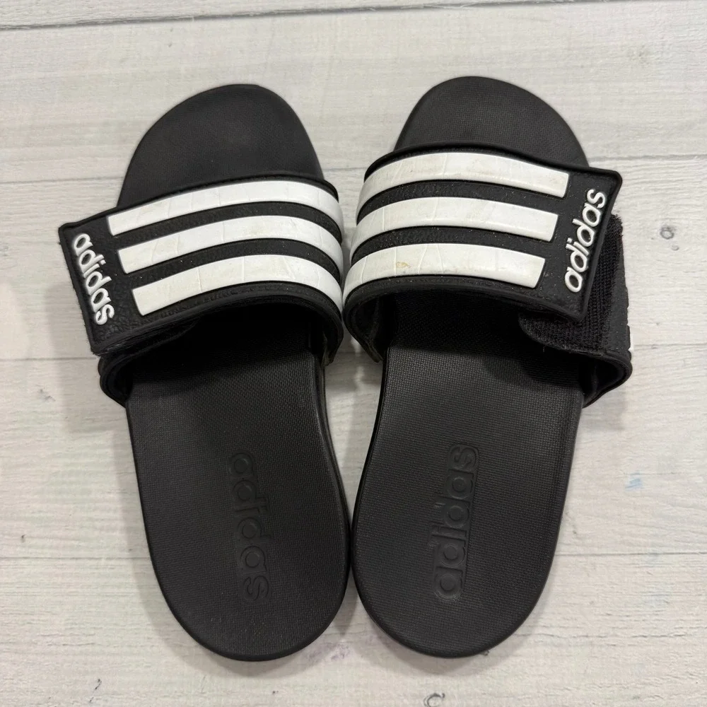 Adidas kids black and white‎ slides sandals little kids size 13